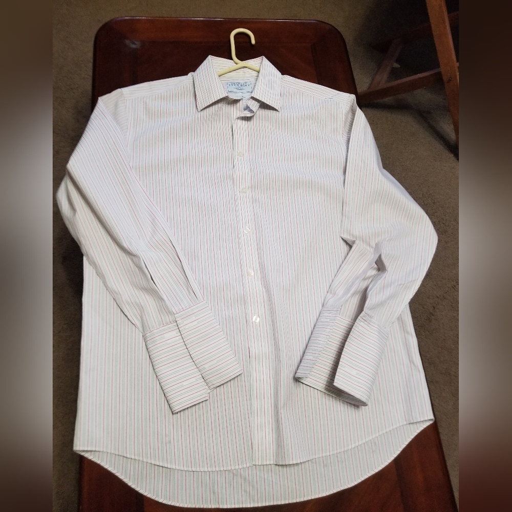Charles Tyrwhitt Men's White Pink Striped Shirt